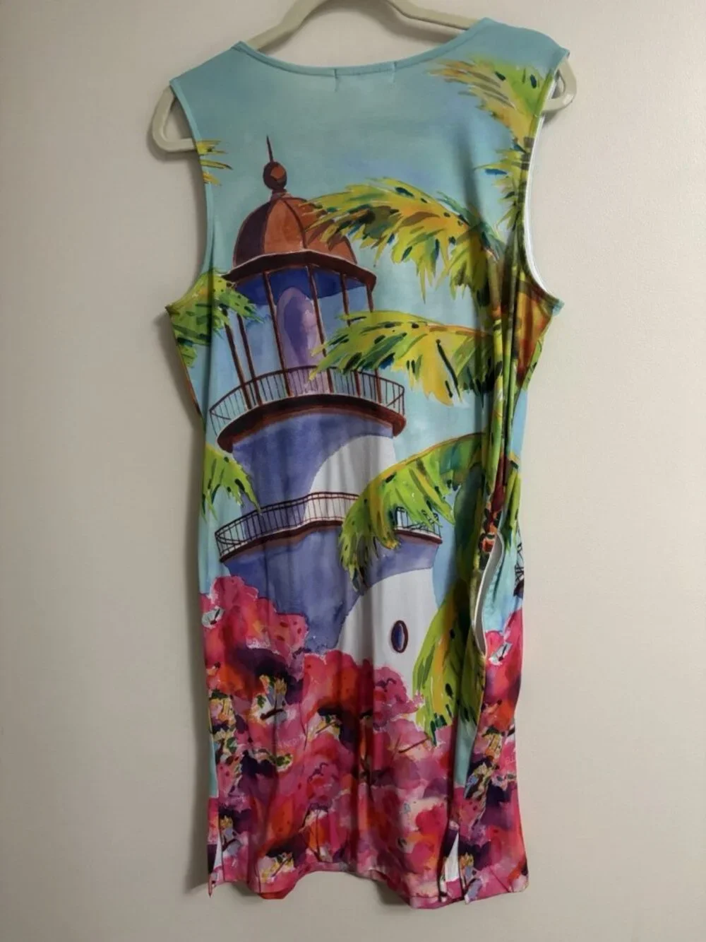 Ellen Negley Art & Sol Lighthouse Sleeveless Dress Size L Beach Summer Art - Picture 5 of 9